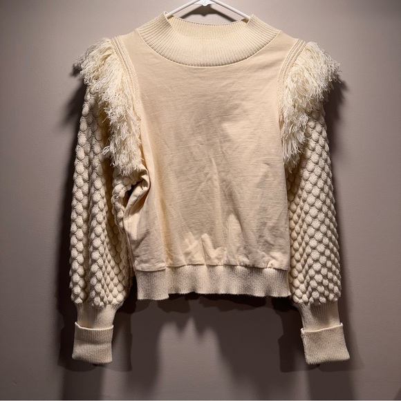 Anthropologie DOLAN Woman's Ivory Fringed Sweater in Cream Medium EUC - Picture 6 of 16